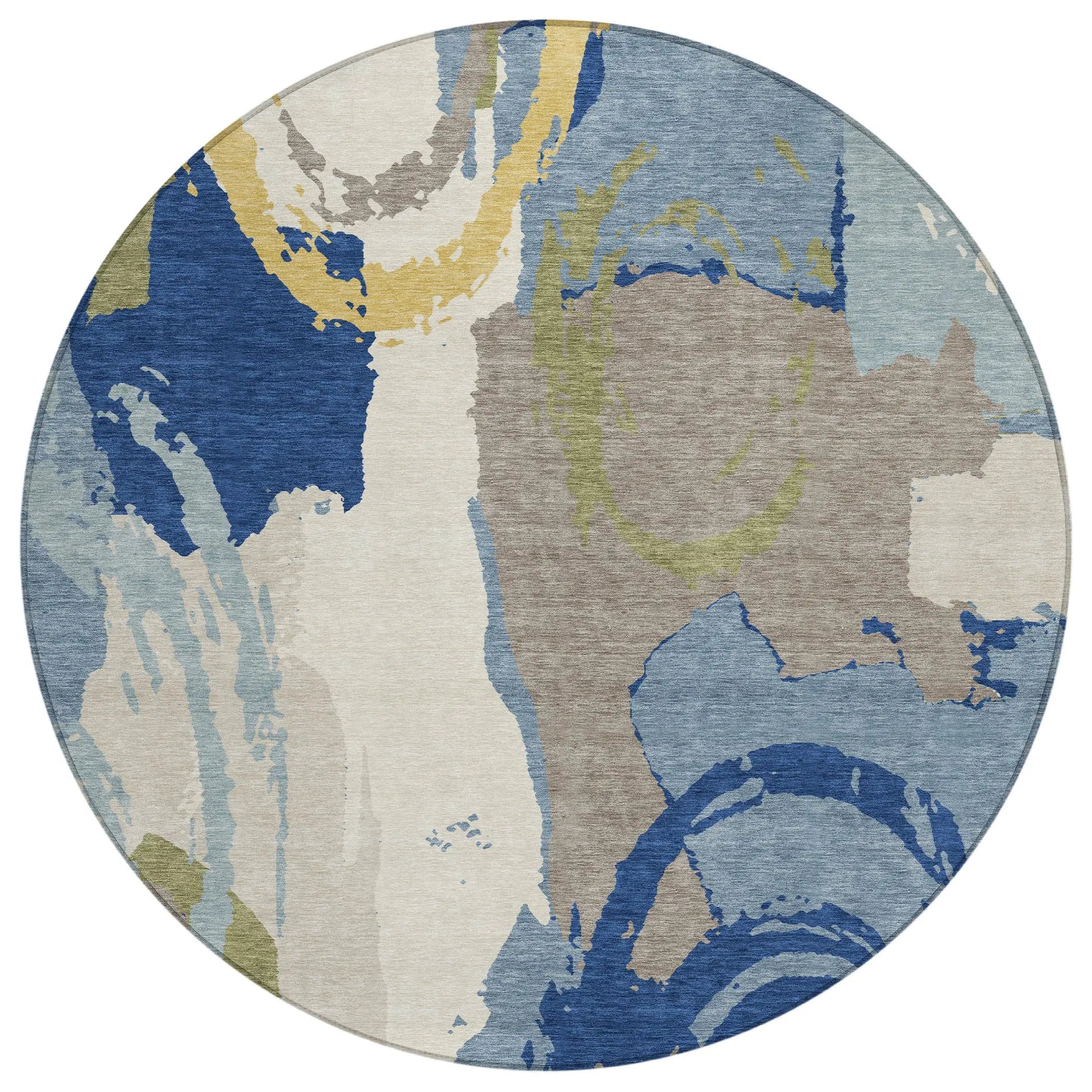 8' Blue And Green Round Abstract Washable Indoor Outdoor Area Rug Homeroots Outdoor