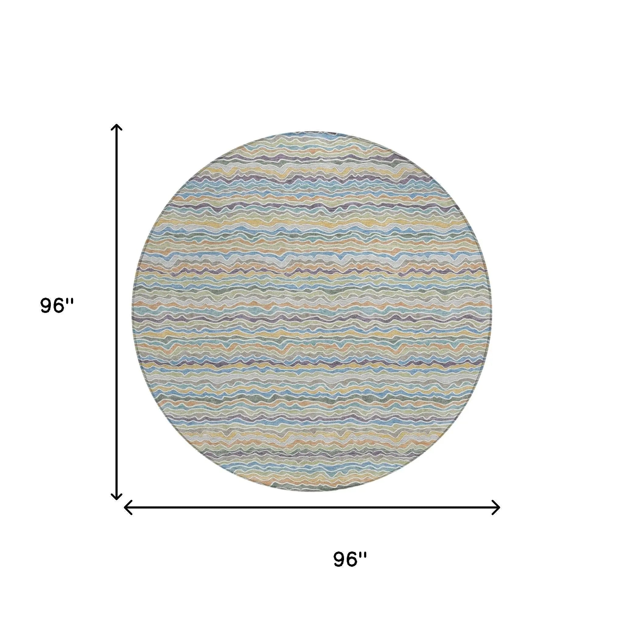 8' Blue And Green Round Striped Washable Indoor Outdoor Area Rug Homeroots Outdoor