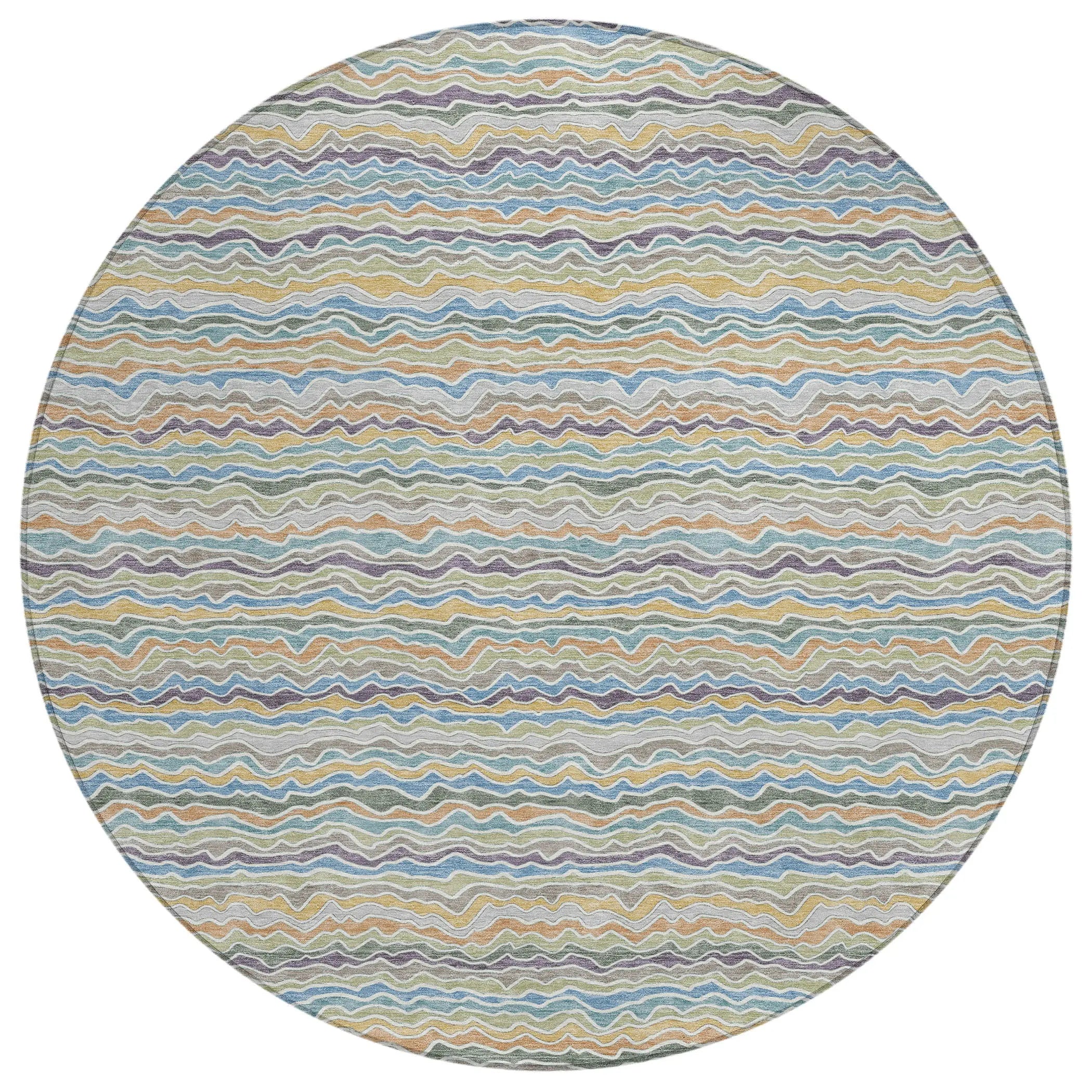 8' Blue And Green Round Striped Washable Indoor Outdoor Area Rug Homeroots Outdoor