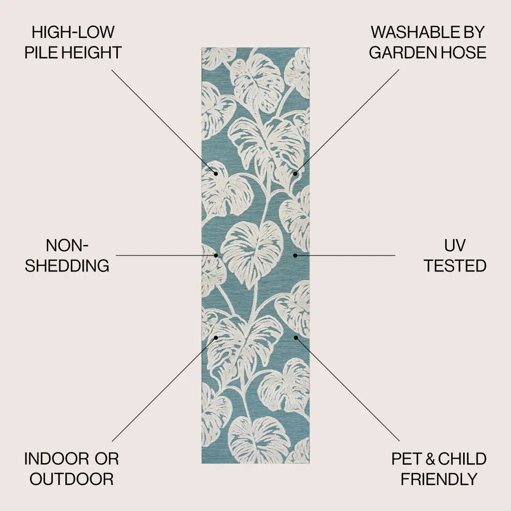 8' Blue And Ivory Floral Indoor Outdoor Runner Rug Homeroots Outdoor