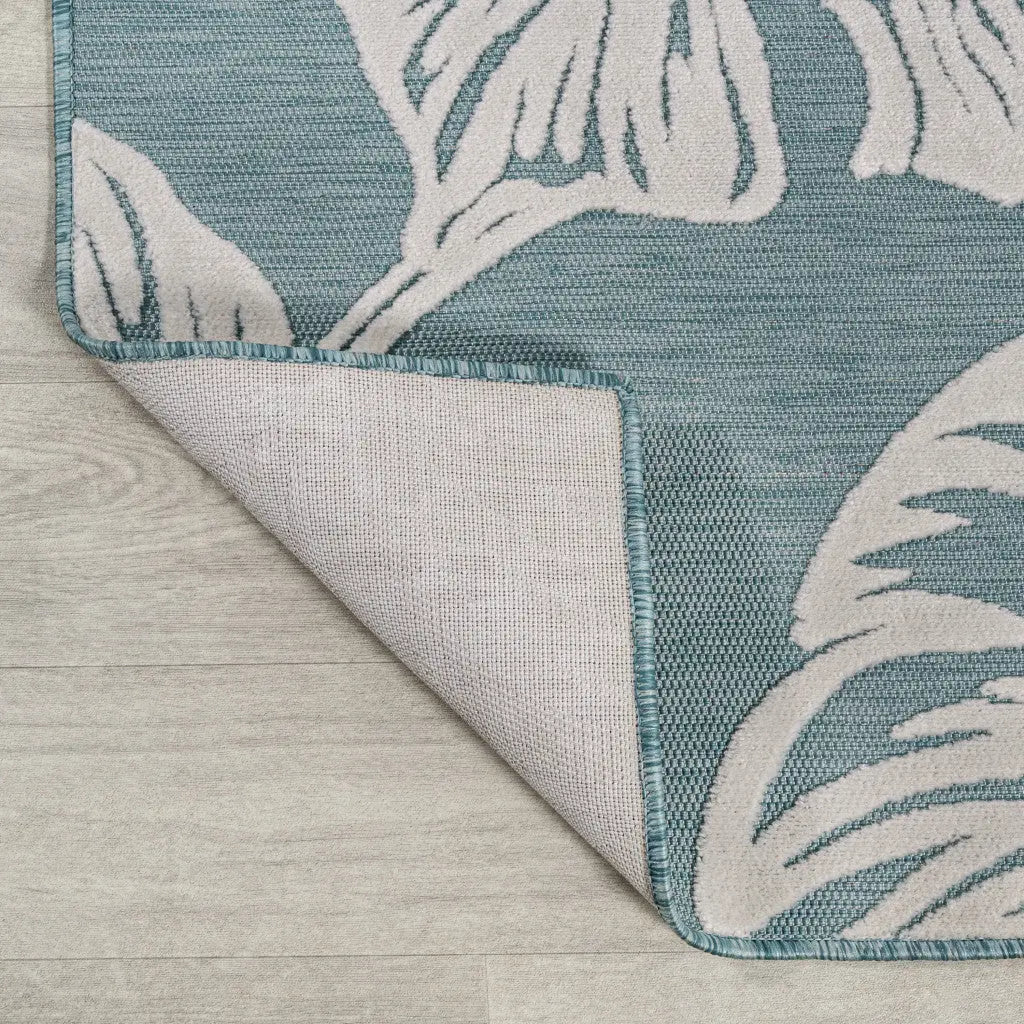 8' Blue And Ivory Floral Indoor Outdoor Runner Rug Homeroots Outdoor