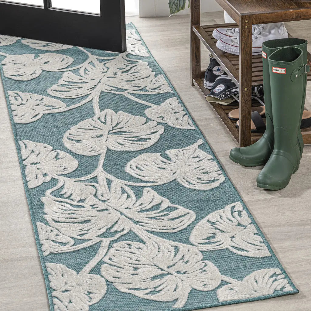 8' Blue And Ivory Floral Indoor Outdoor Runner Rug Homeroots Outdoor