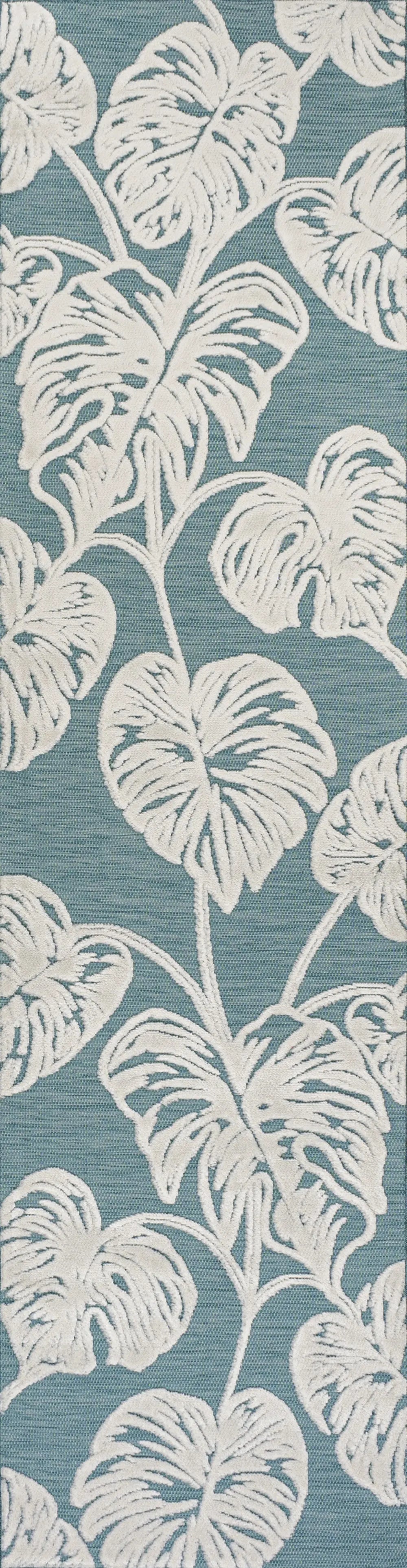 8' Blue And Ivory Floral Indoor Outdoor Runner Rug Homeroots Outdoor
