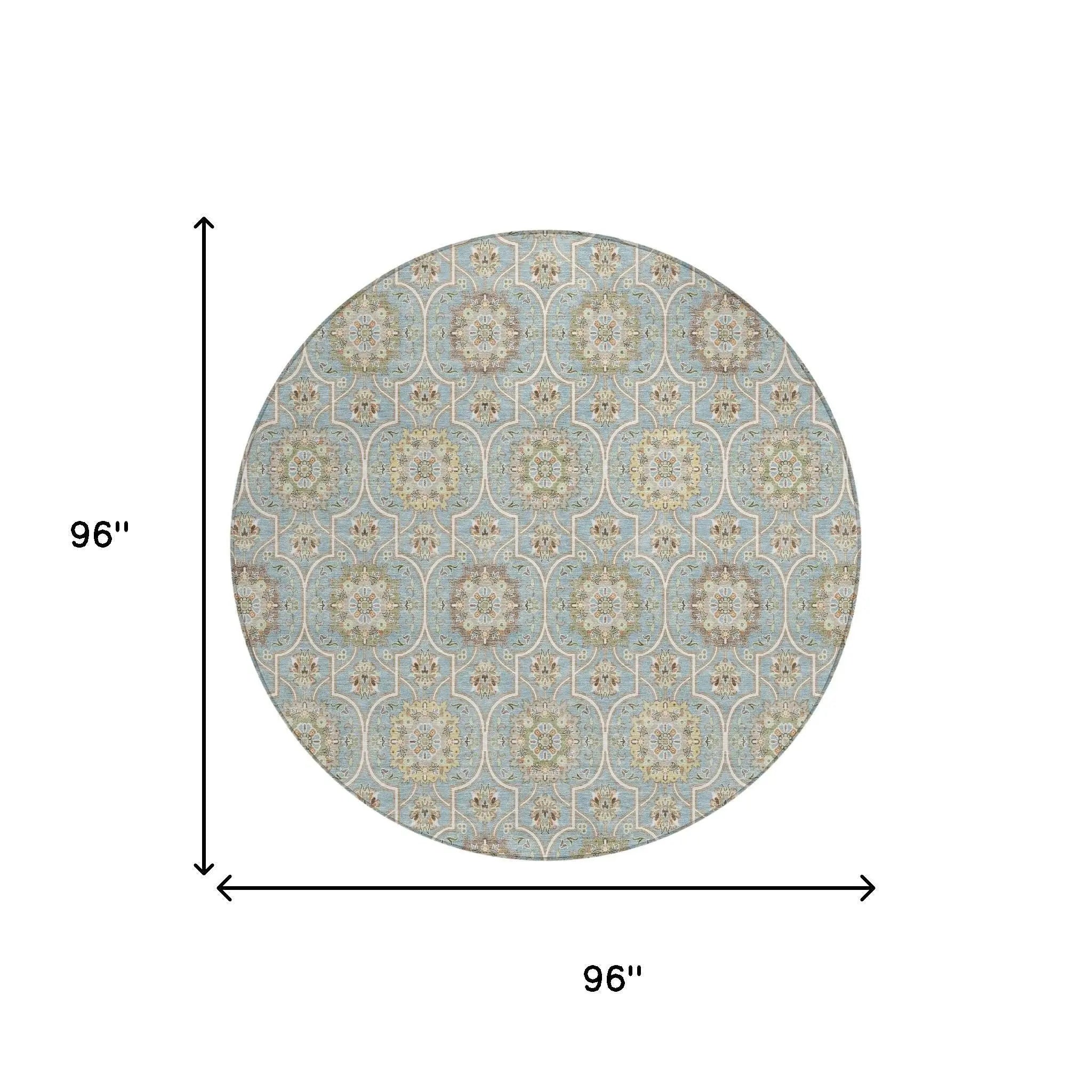 8' Blue And Ivory Round Floral Medallion Washable Indoor Outdoor Area Rug Homeroots Outdoor