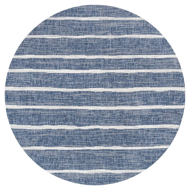 8' Blue And Ivory Round Striped Indoor Outdoor Area Rug Homeroots Outdoor