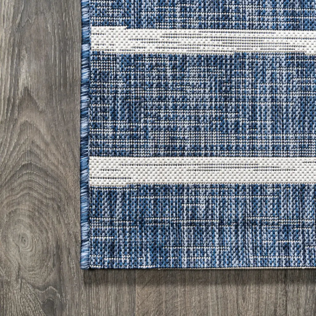 8' Blue And Ivory Round Striped Indoor Outdoor Area Rug Homeroots Outdoor