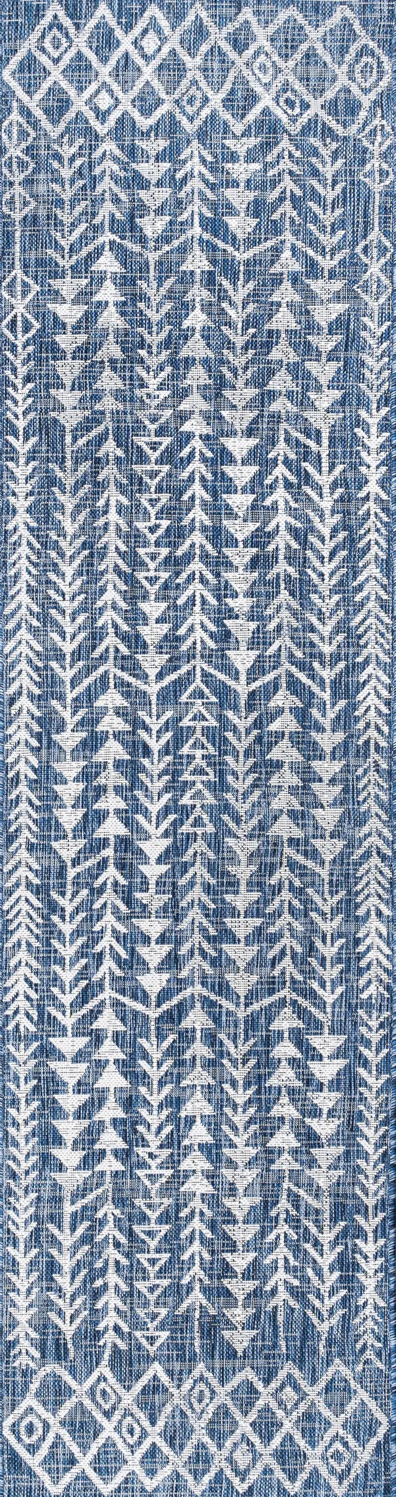 8' Blue And Ivory Trellis Indoor Outdoor Runner Rug Homeroots Outdoor