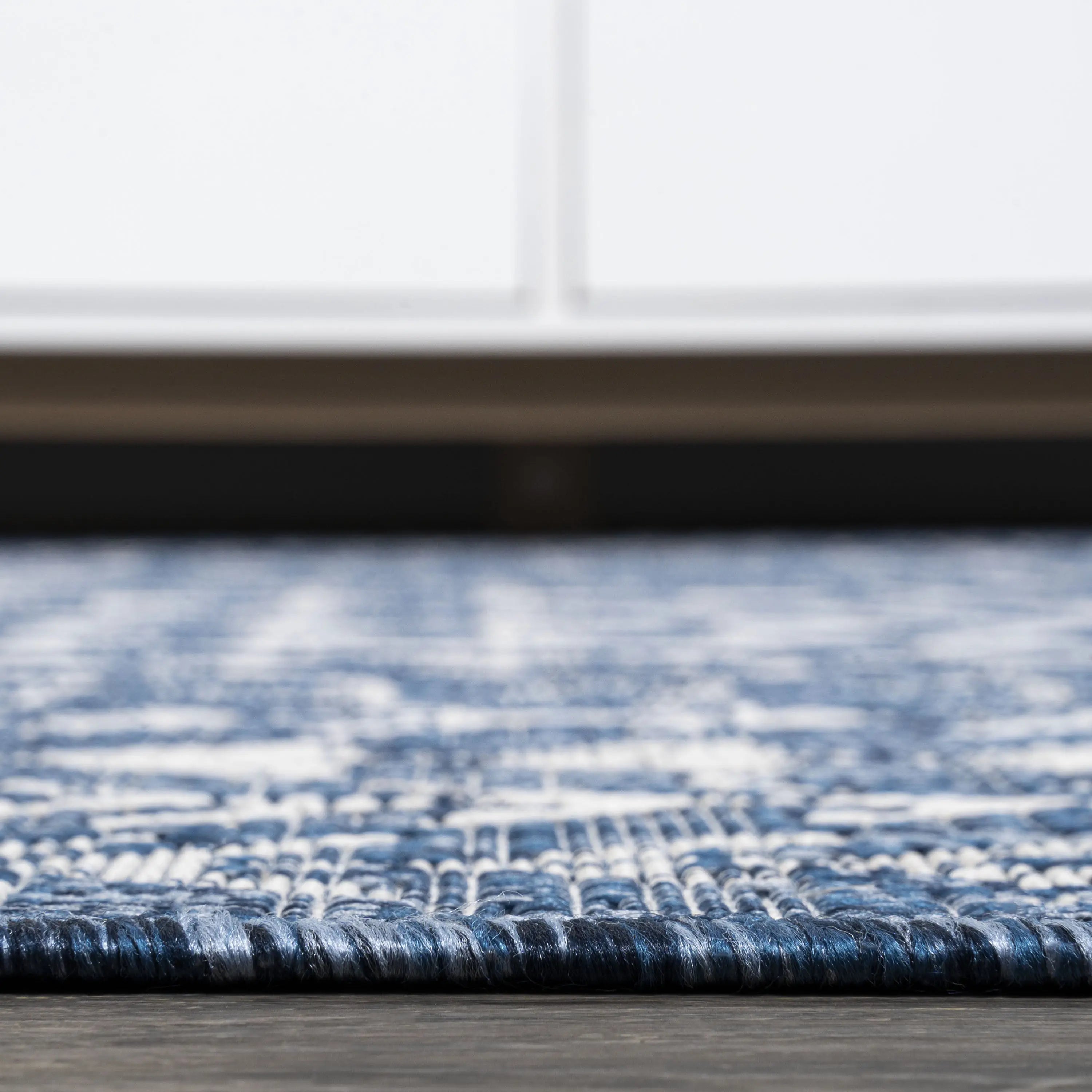 8' Blue And Ivory Trellis Indoor Outdoor Runner Rug Homeroots Outdoor