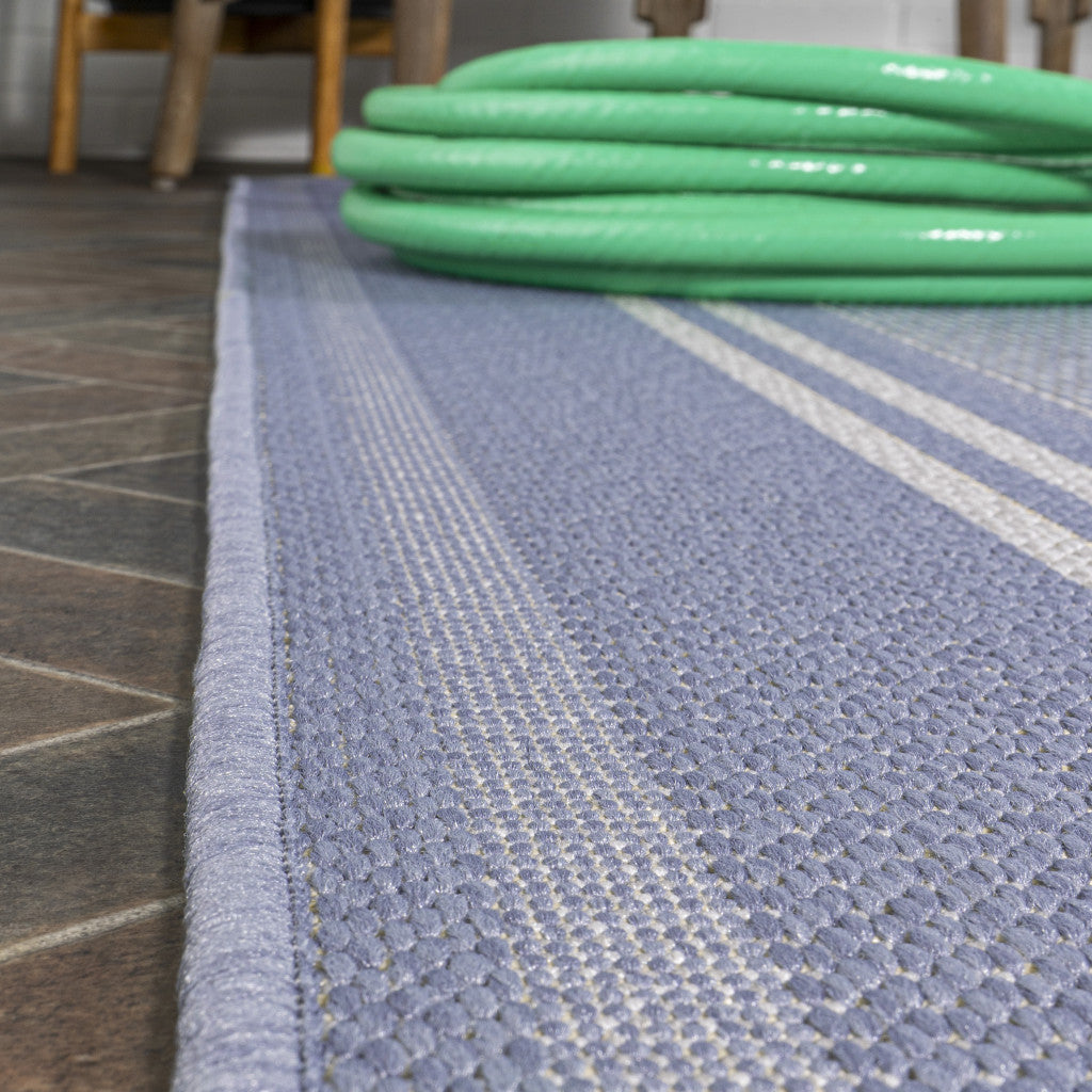 8' Blue And Light Gray Striped Indoor Outdoor Runner Rug - GreatEagleInc