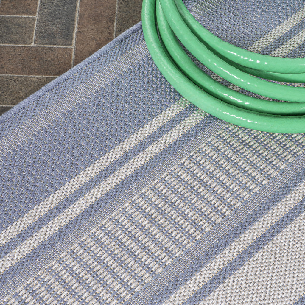 8' Blue And Light Gray Striped Indoor Outdoor Runner Rug - GreatEagleInc