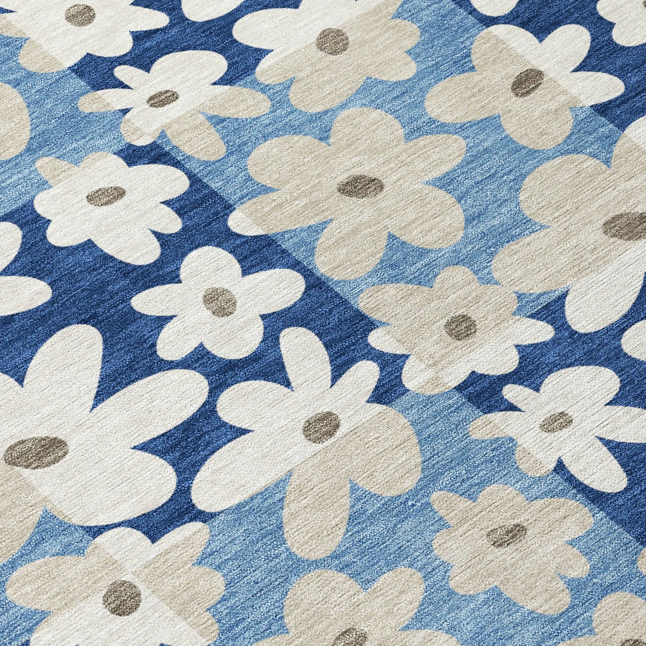 8' Blue And Navy Blue Round Floral Washable Indoor Outdoor Area Rug Homeroots Outdoor