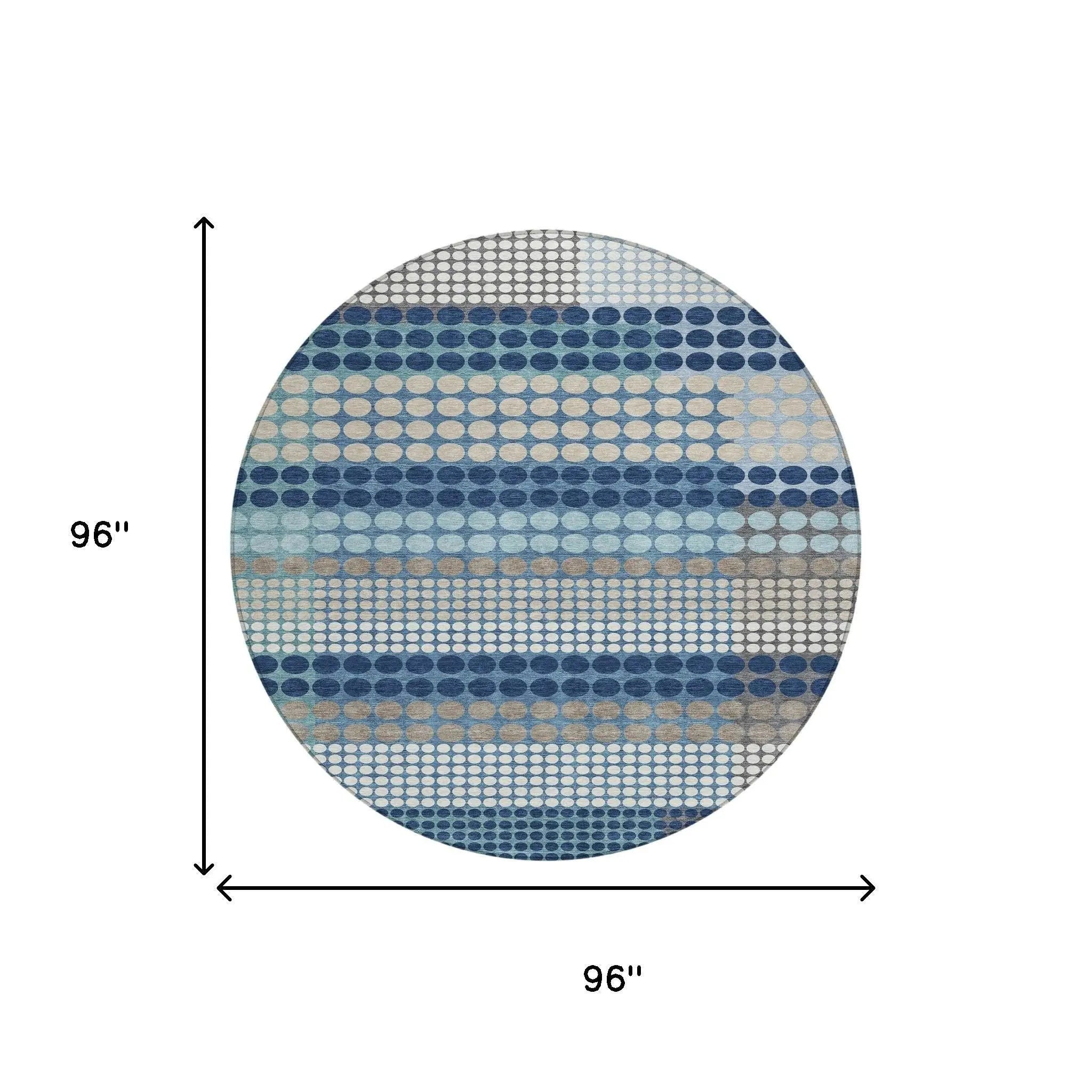 8' Blue And Navy Blue Round Geometric Washable Indoor Outdoor Area Rug Homeroots Outdoor