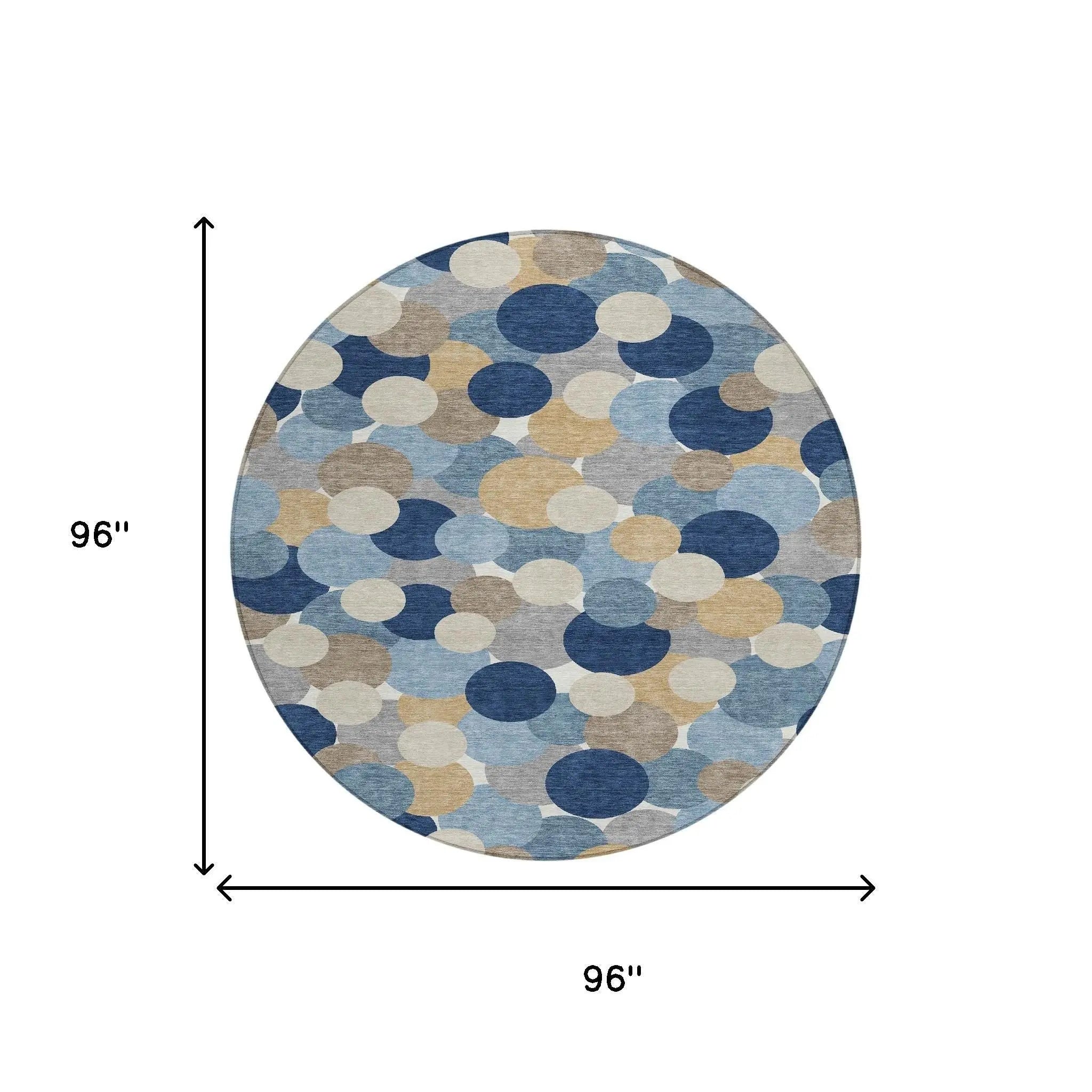 8' Blue And Navy Blue Round Geometric Washable Indoor Outdoor Area Rug Homeroots Outdoor
