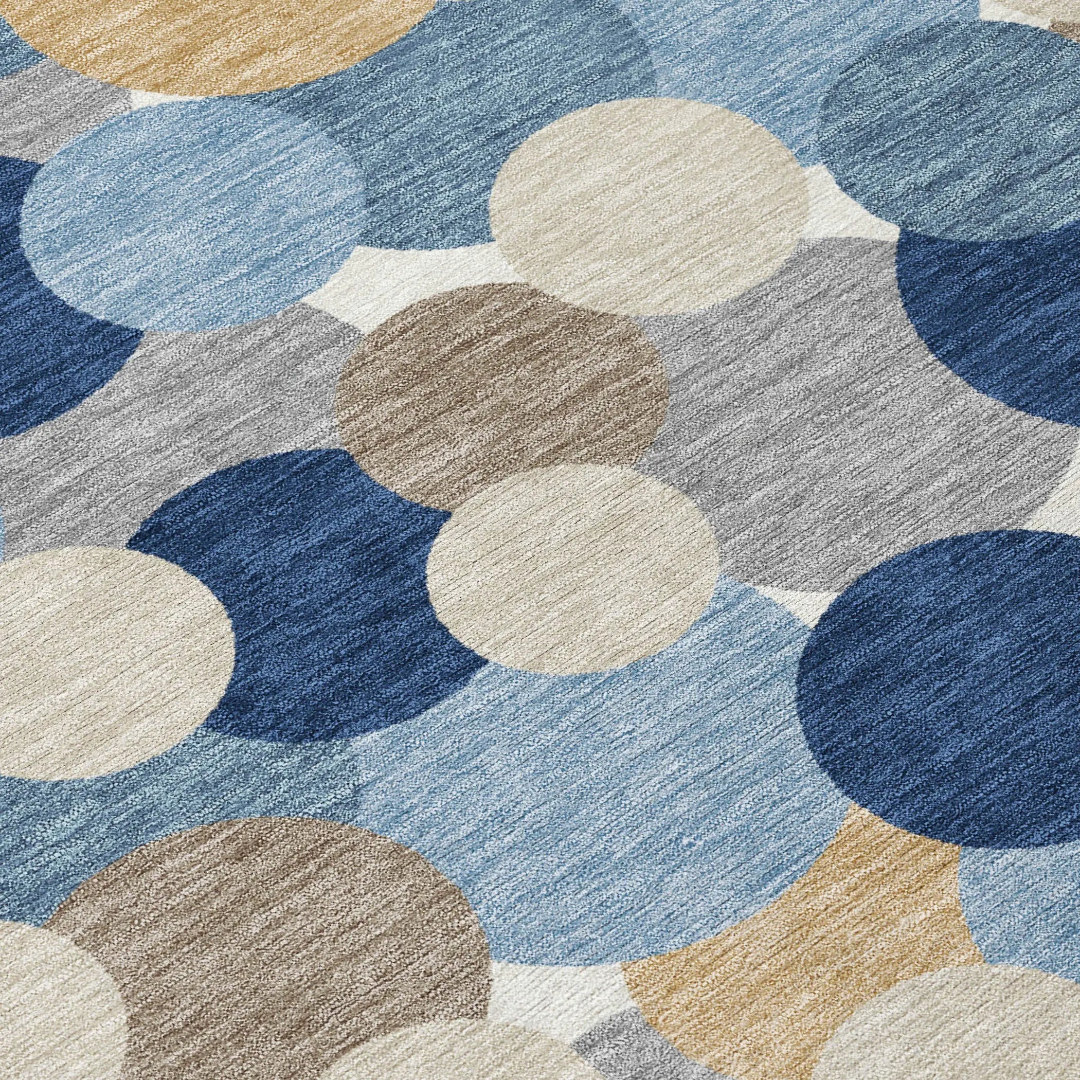 8' Blue And Navy Blue Round Geometric Washable Indoor Outdoor Area Rug Homeroots Outdoor