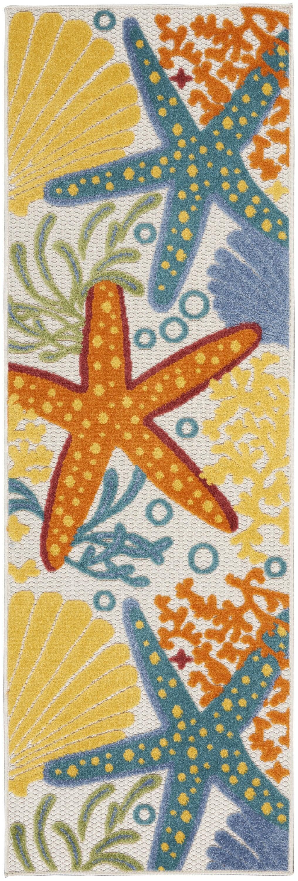 8' Blue And Orange Indoor Outdoor Runner Rug - GreatEagleInc