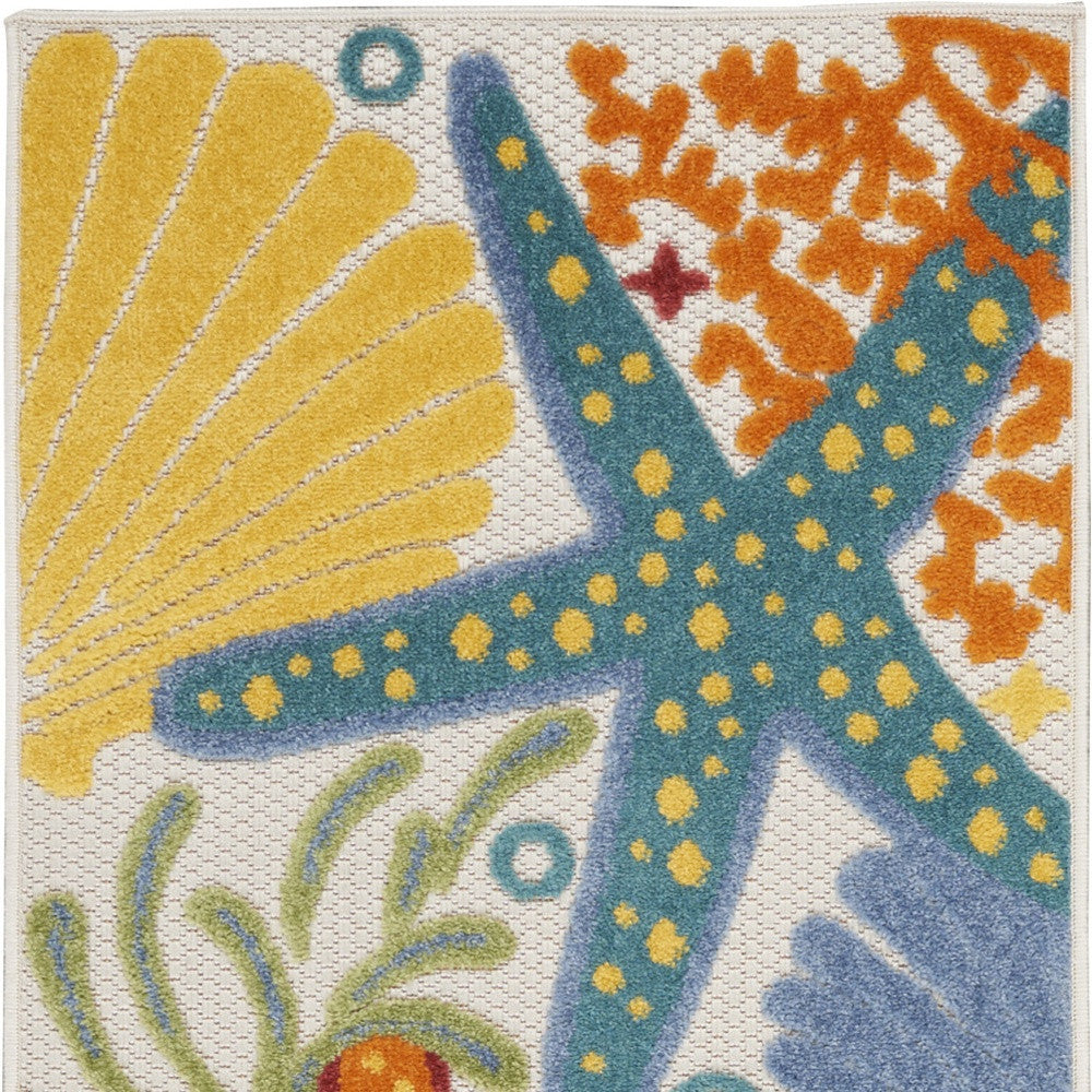 8' Blue And Orange Indoor Outdoor Runner Rug - GreatEagleInc