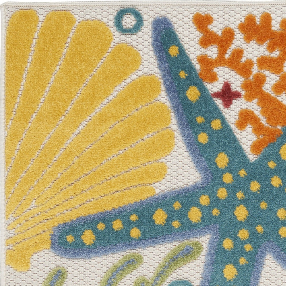 8' Blue And Orange Indoor Outdoor Runner Rug - GreatEagleInc