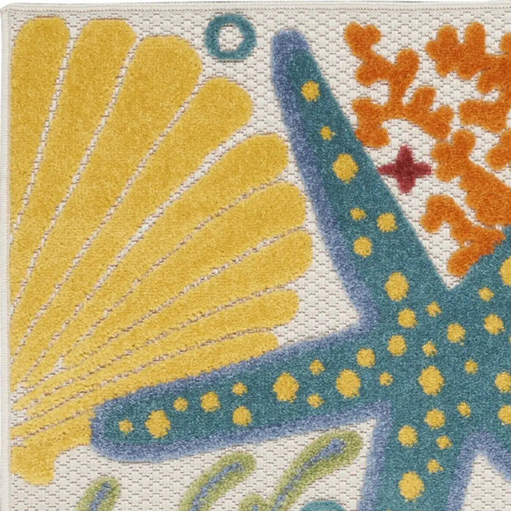 8' Blue And Orange Indoor Outdoor Runner Rug - GreatEagleInc