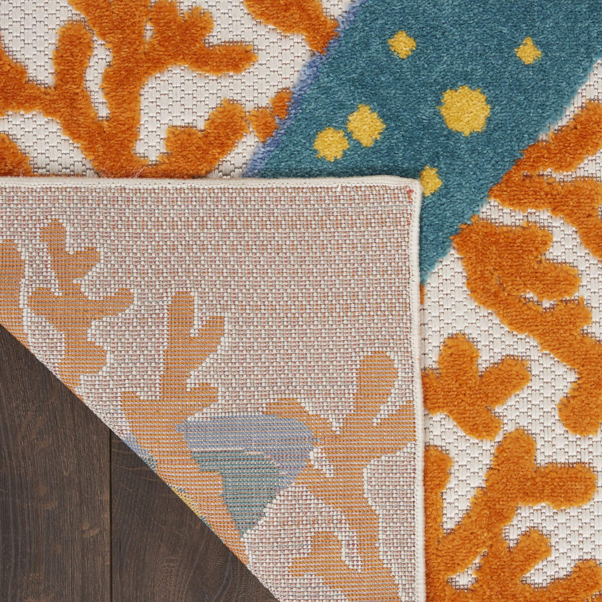 8' Blue And Orange Indoor Outdoor Runner Rug - GreatEagleInc