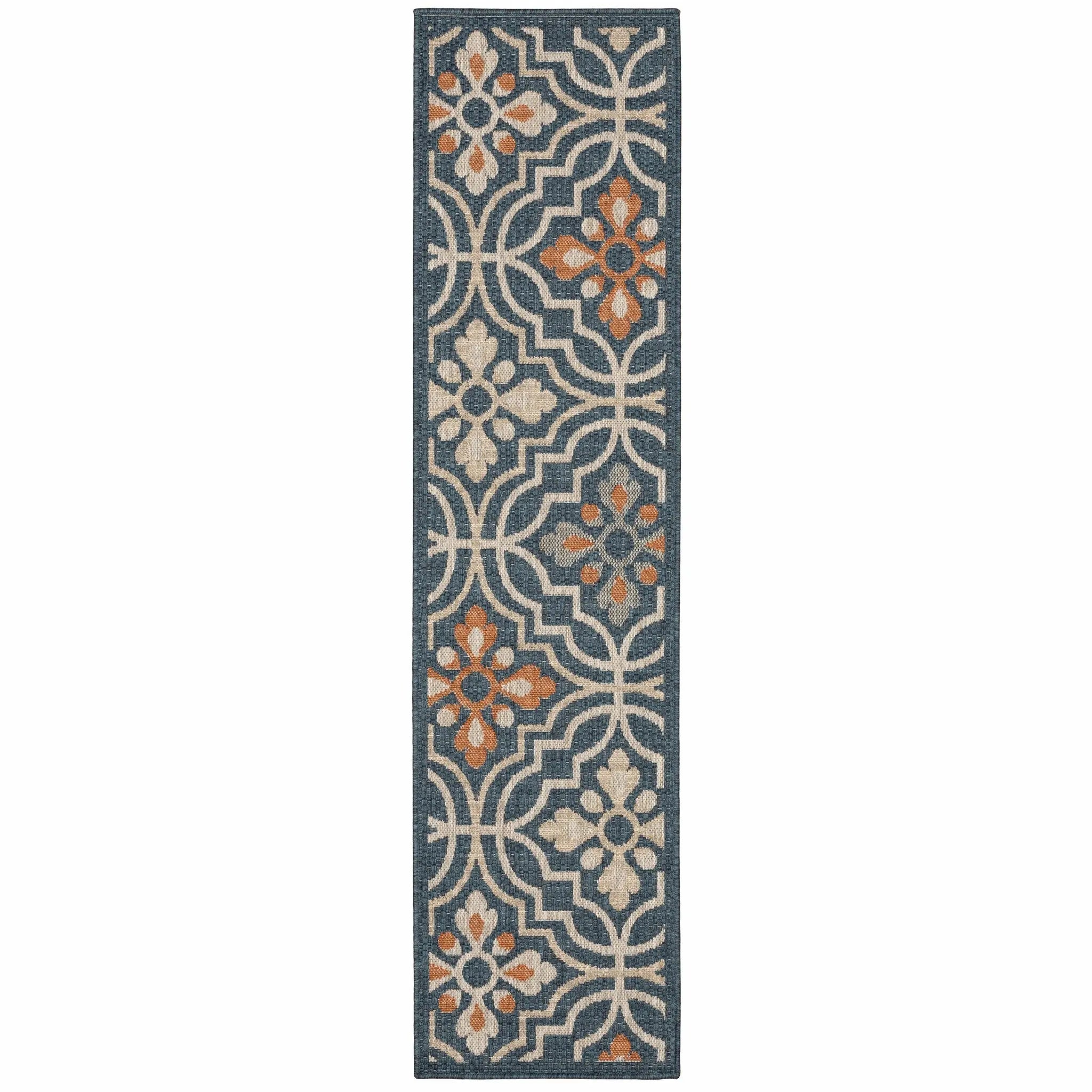 8' Blue And Orange Moroccan Indoor Outdoor Area Rug Homeroots Outdoor