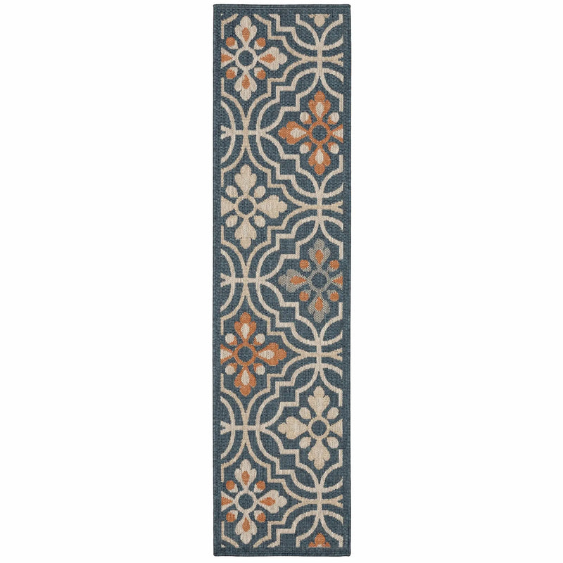 8' Blue And Orange Moroccan Indoor Outdoor Area Rug Homeroots Outdoor
