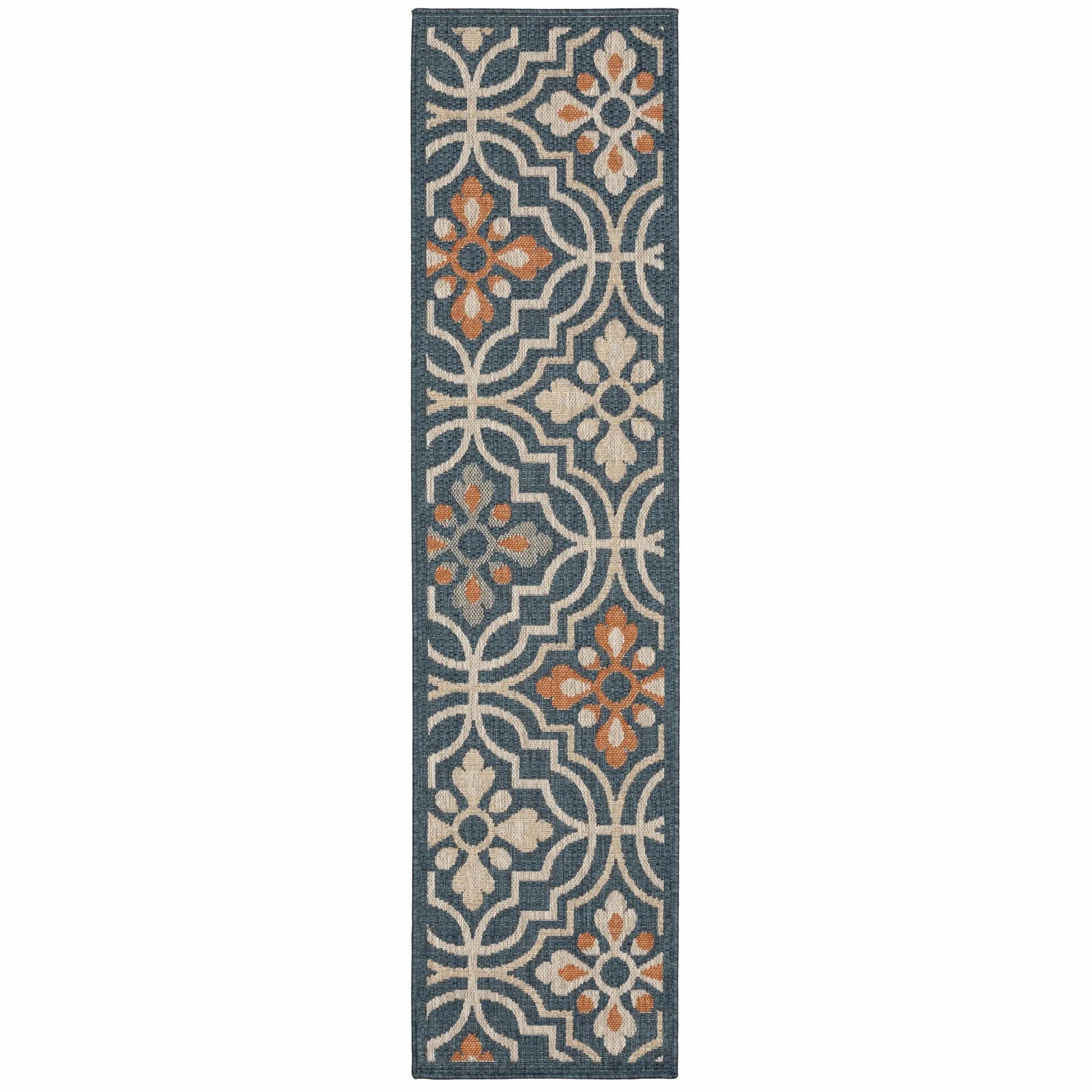 8' Blue And Orange Moroccan Indoor Outdoor Area Rug Homeroots Outdoor