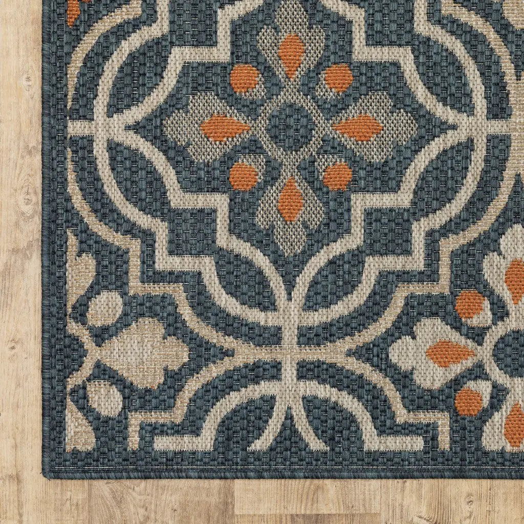 8' Blue And Orange Moroccan Indoor Outdoor Area Rug Homeroots Outdoor
