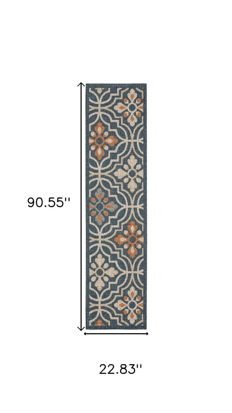 8' Blue And Orange Moroccan Indoor Outdoor Area Rug Homeroots Outdoor