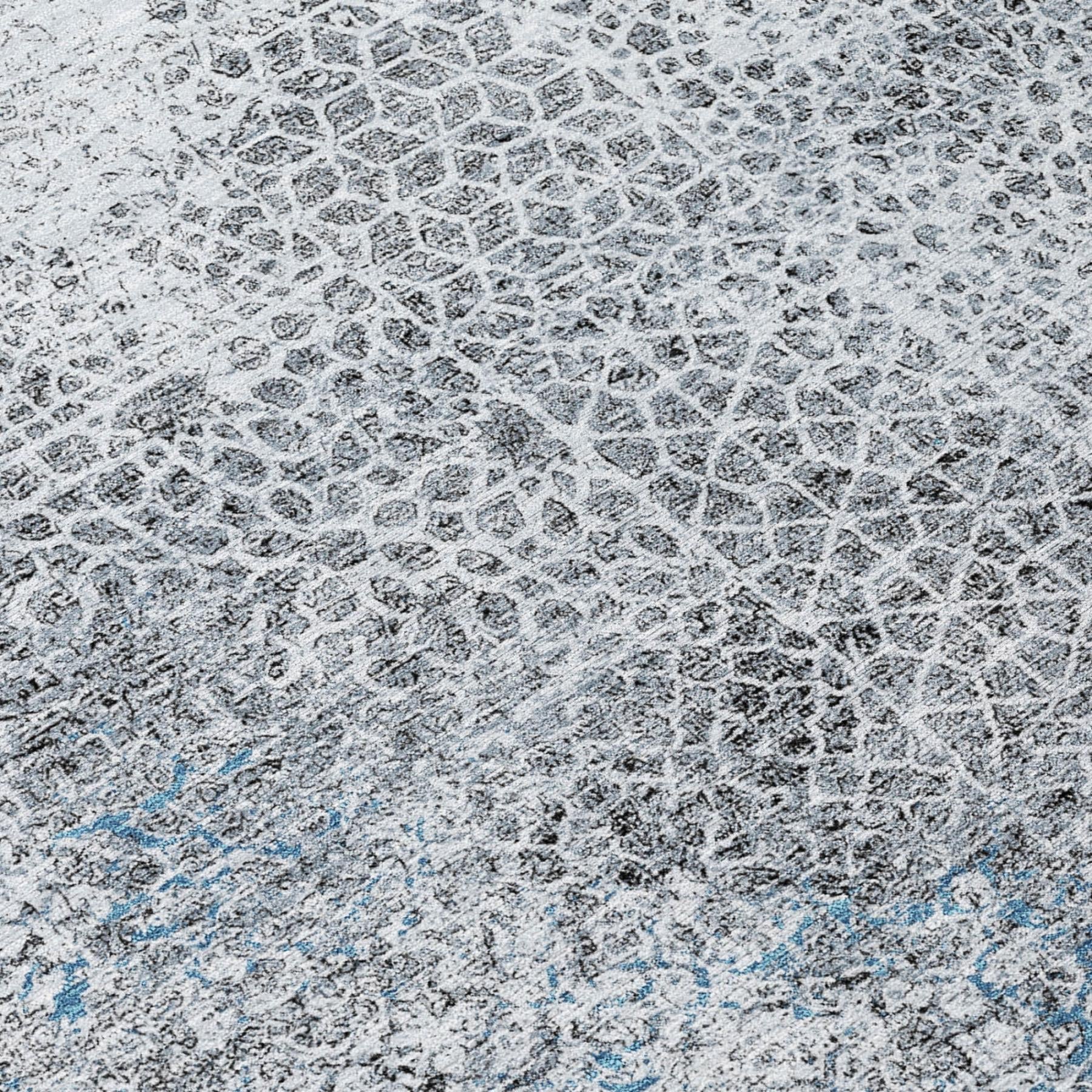 8' Blue And Pewter Round Abstract Washable Indoor Outdoor Area Rug Homeroots Outdoor