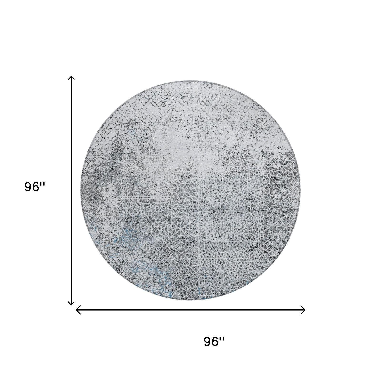 8' Blue And Pewter Round Abstract Washable Indoor Outdoor Area Rug Homeroots Outdoor