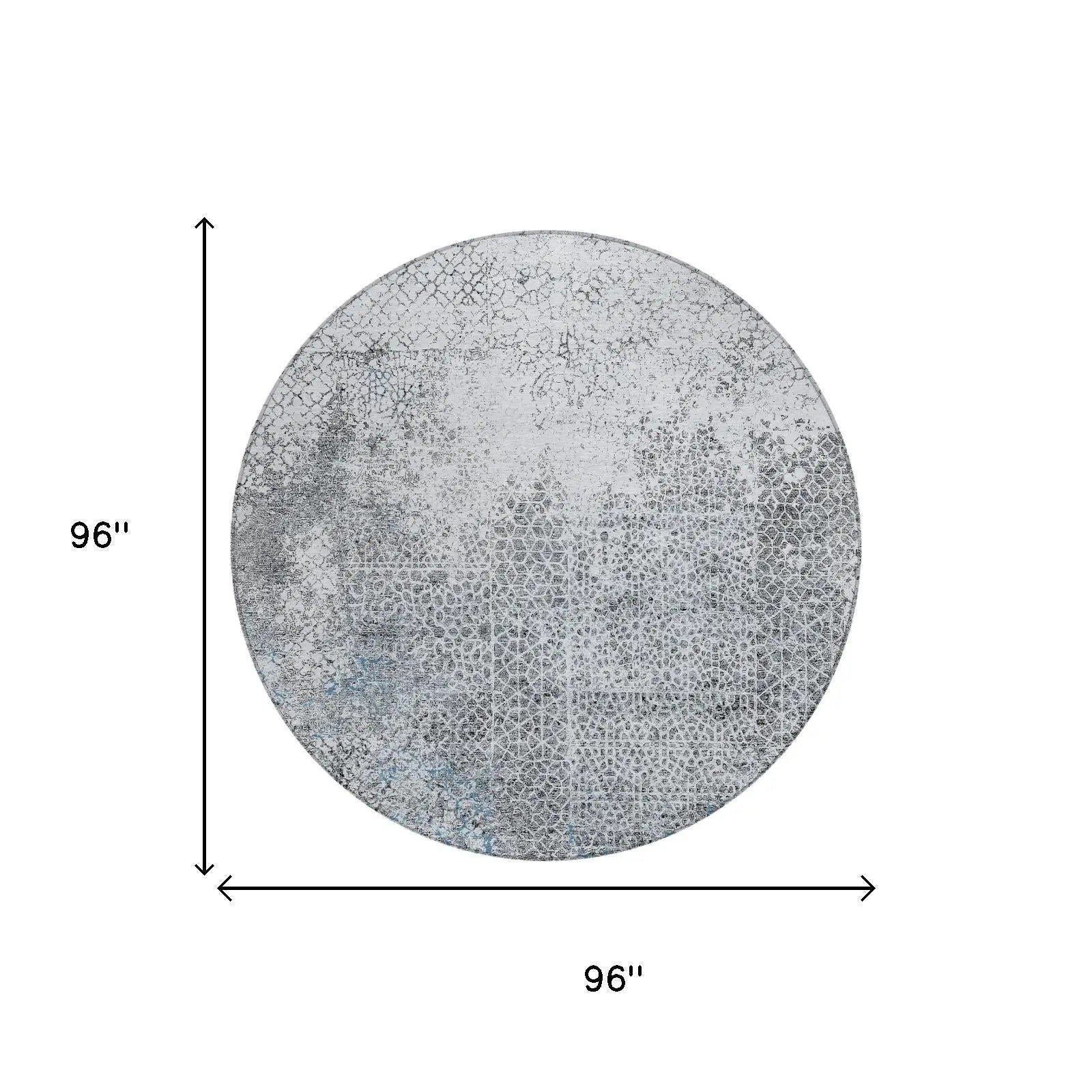 8' Blue And Pewter Round Abstract Washable Indoor Outdoor Area Rug Homeroots Outdoor
