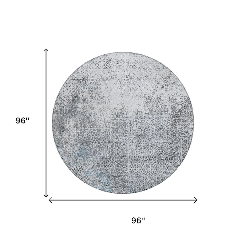 8' Blue And Pewter Round Abstract Washable Indoor Outdoor Area Rug Homeroots Outdoor