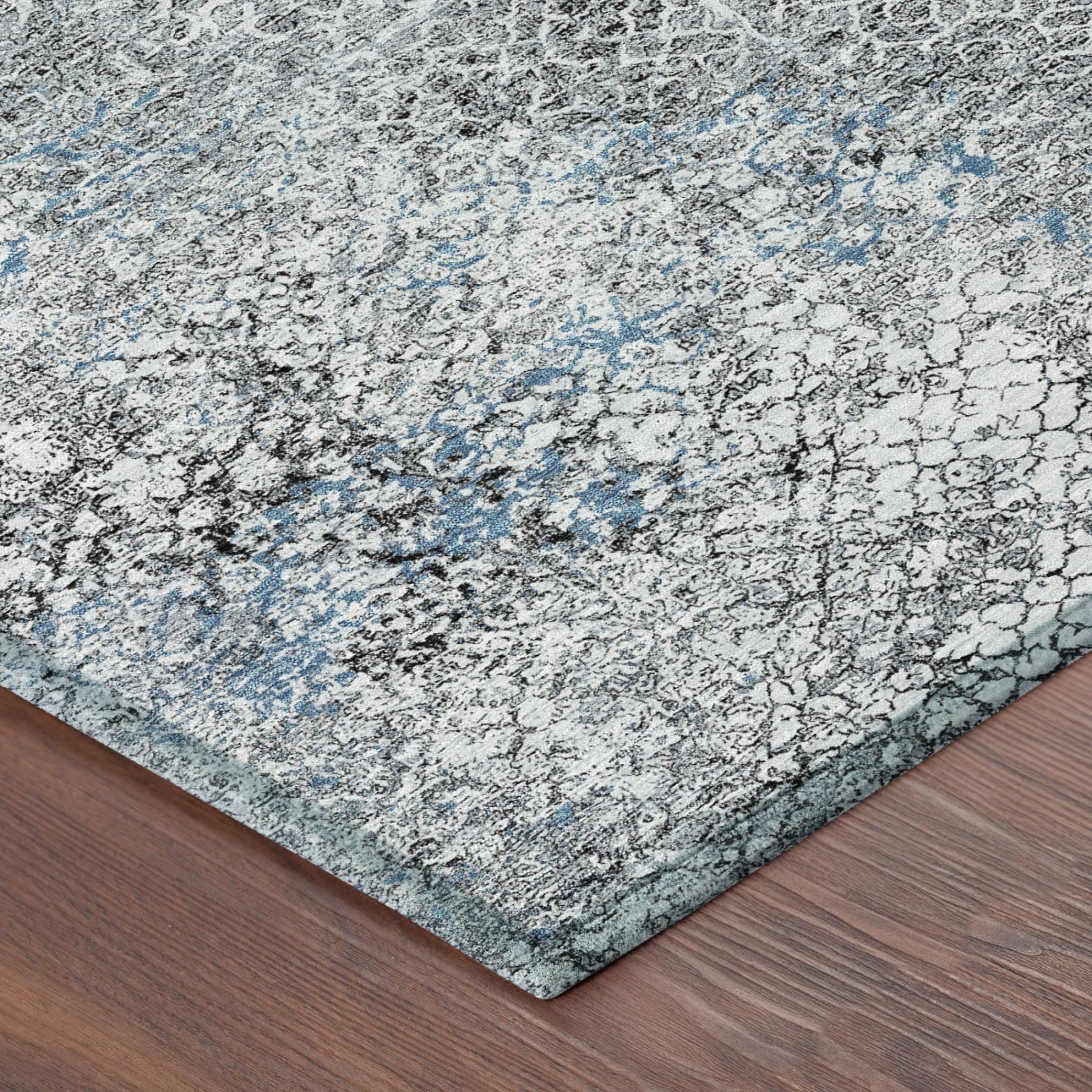 8' Blue And Pewter Round Abstract Washable Indoor Outdoor Area Rug Homeroots Outdoor