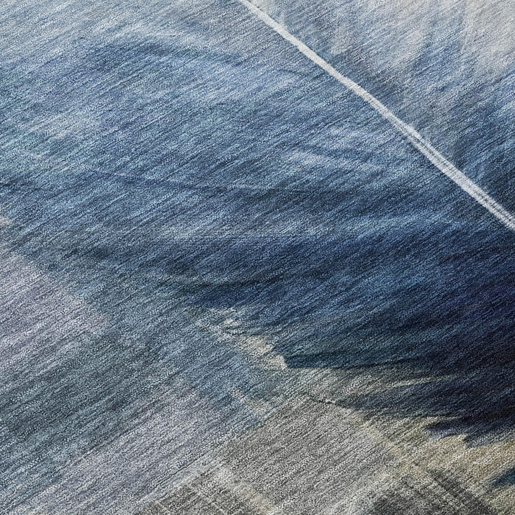 8' Blue And Pewter Round Botanical Leaves Washable Indoor Outdoor Area Rug Homeroots Outdoor