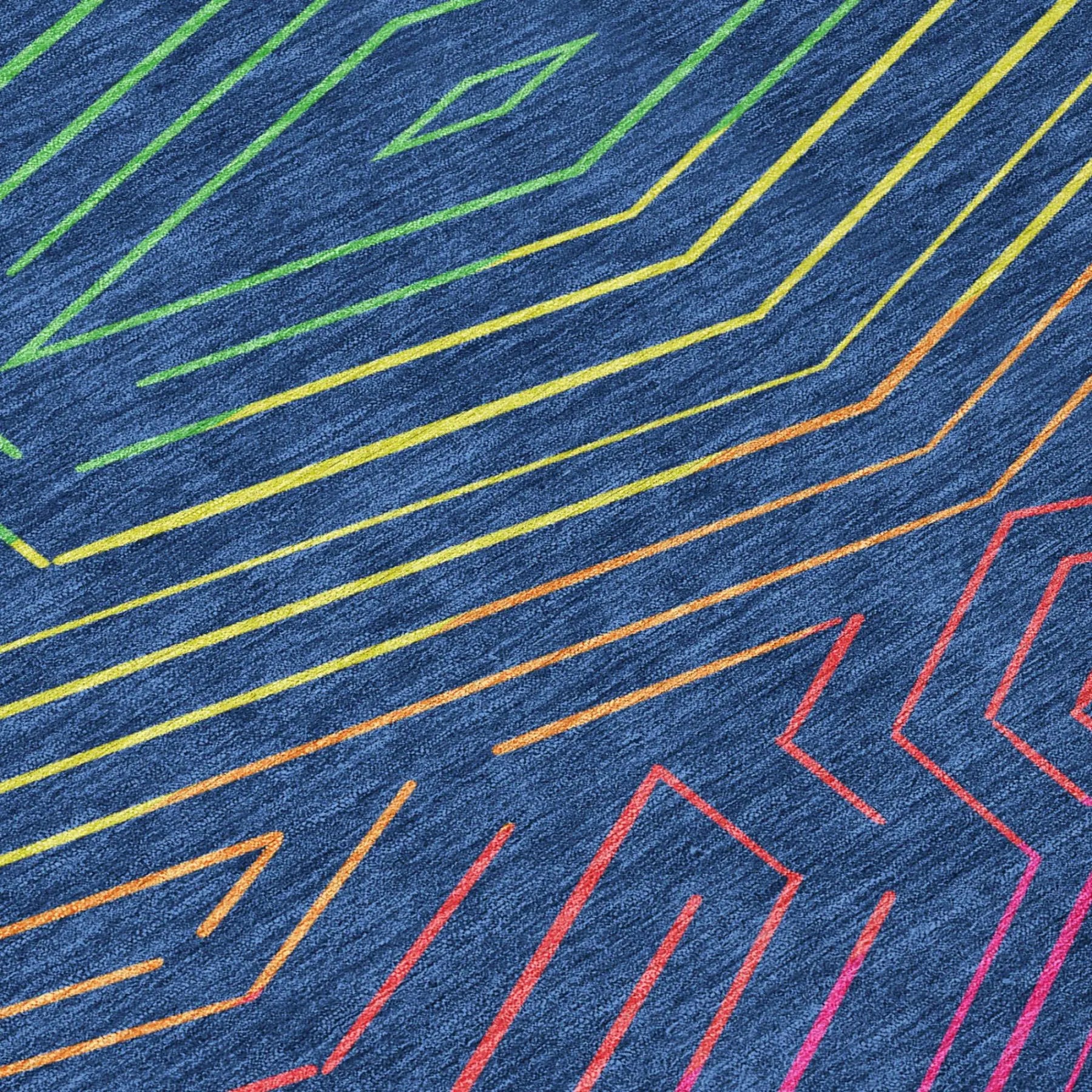 8' Blue And Purple Round Geometric Washable Indoor Outdoor Area Rug Homeroots Outdoor