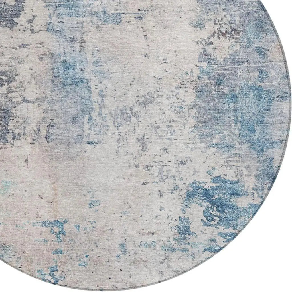 8' Blue And Silver Round Abstract Washable Indoor Outdoor Area Rug Homeroots Outdoor