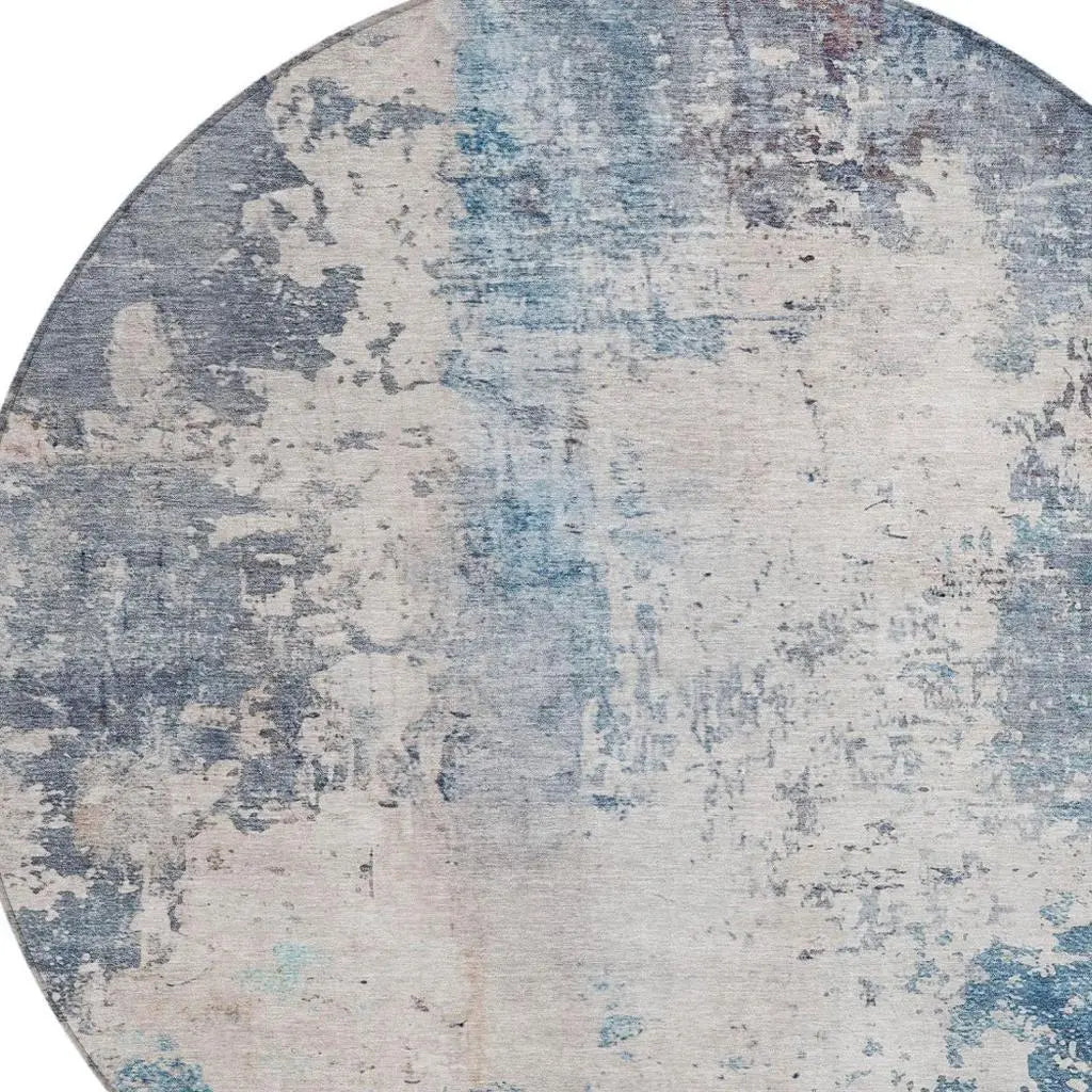 8' Blue And Silver Round Abstract Washable Indoor Outdoor Area Rug Homeroots Outdoor