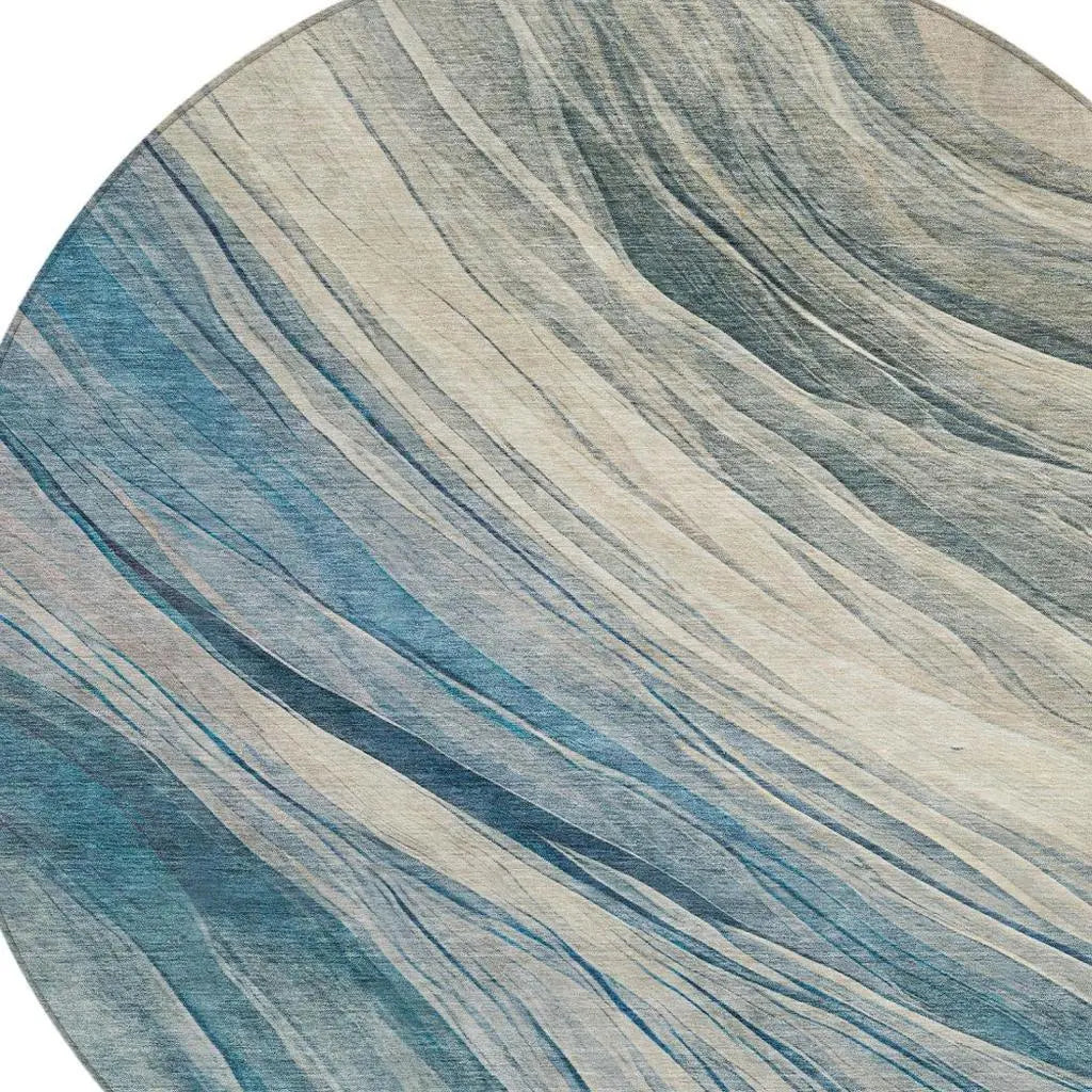 8' Blue And Silver Round Abstract Washable Indoor Outdoor Area Rug Homeroots Outdoor