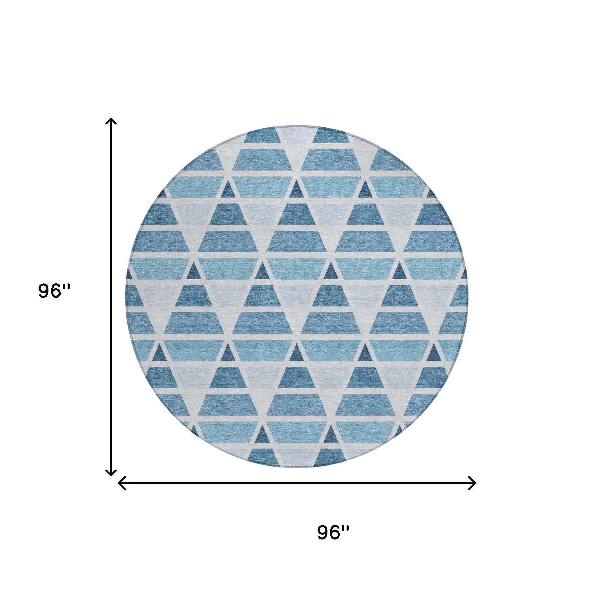 8' Blue And Silver Round Geometric Washable Indoor Outdoor Area Rug Homeroots Outdoor