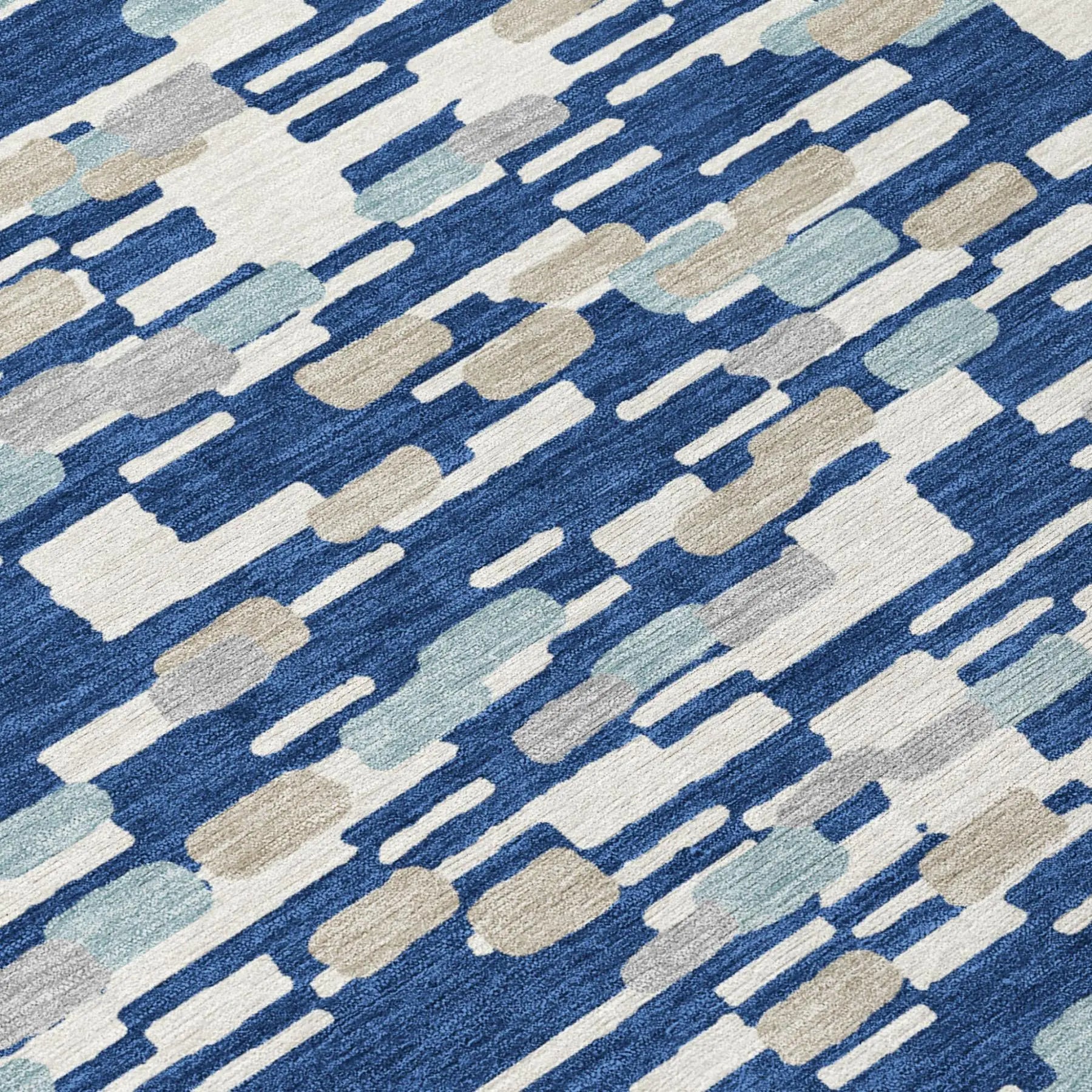 8' Blue And Silver Round Geometric Washable Indoor Outdoor Area Rug Homeroots Outdoor