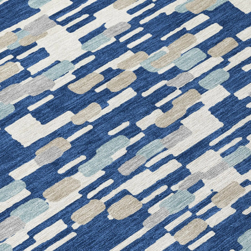 8' Blue And Silver Round Geometric Washable Indoor Outdoor Area Rug Homeroots Outdoor