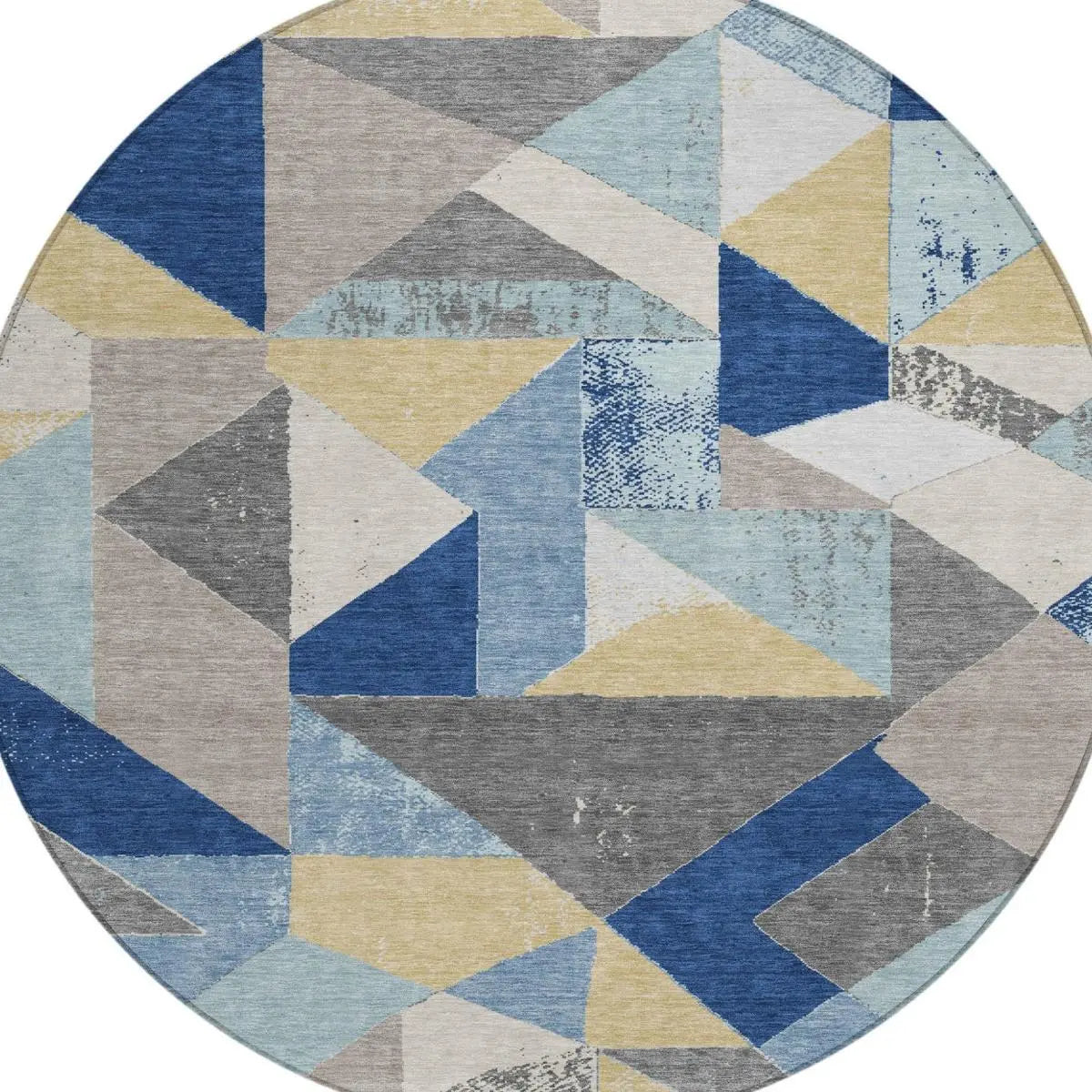 8' Blue And Silver Round Geometric Washable Indoor Outdoor Area Rug Homeroots Outdoor