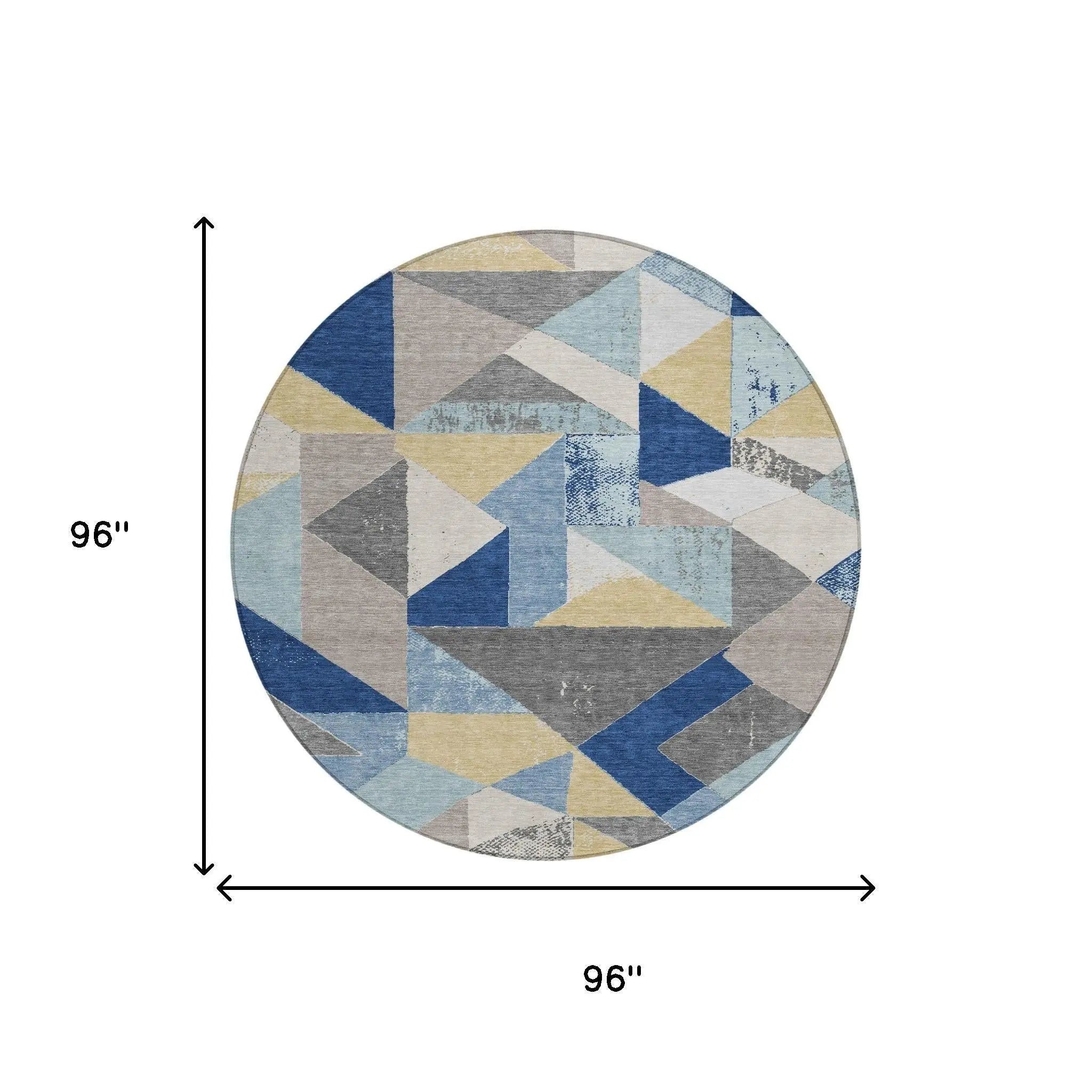 8' Blue And Silver Round Geometric Washable Indoor Outdoor Area Rug Homeroots Outdoor