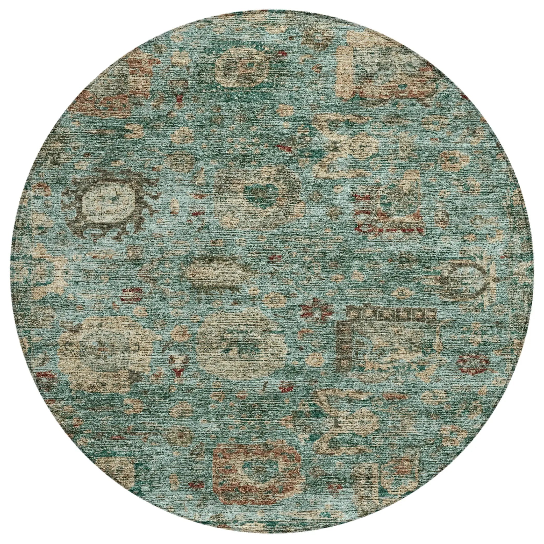 8' Blue And Teal Blue Round Abstract Washable Indoor Outdoor Area Rug Homeroots Outdoor