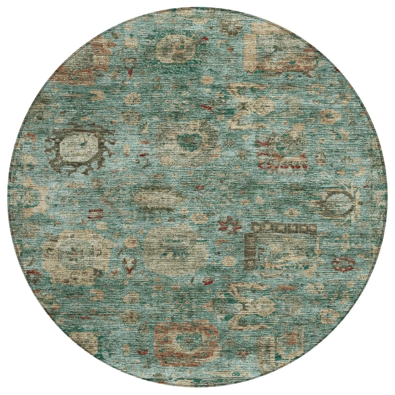 8' Blue And Teal Blue Round Abstract Washable Indoor Outdoor Area Rug Homeroots Outdoor