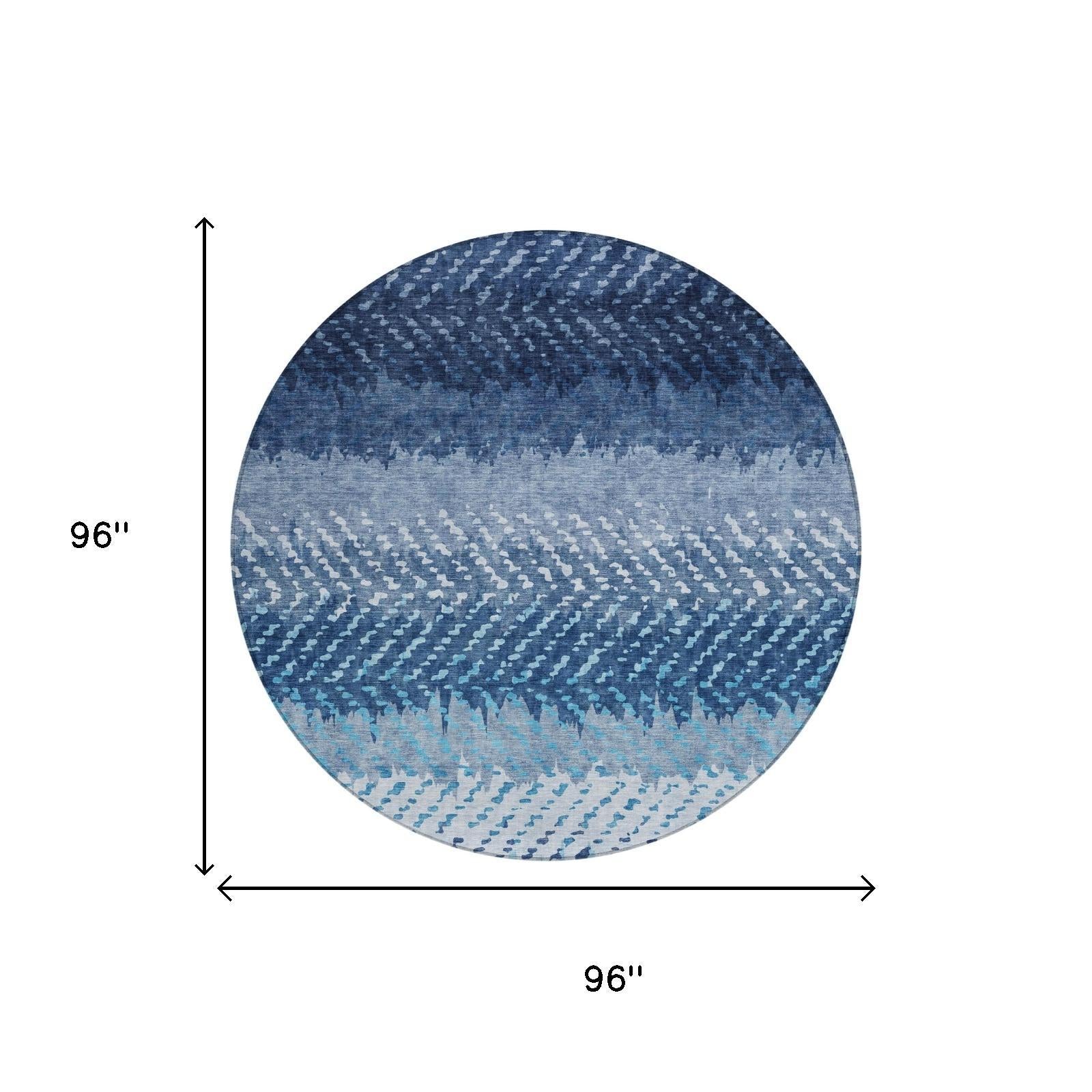 8' Blue And Teal Blue Round Striped Washable Indoor Outdoor Area Rug Homeroots Outdoor