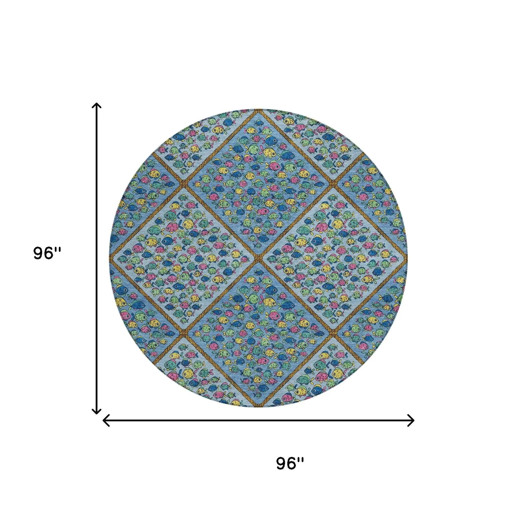 8' Blue And Yellow Round Abstract Washable Indoor Outdoor Area Rug Homeroots Outdoor