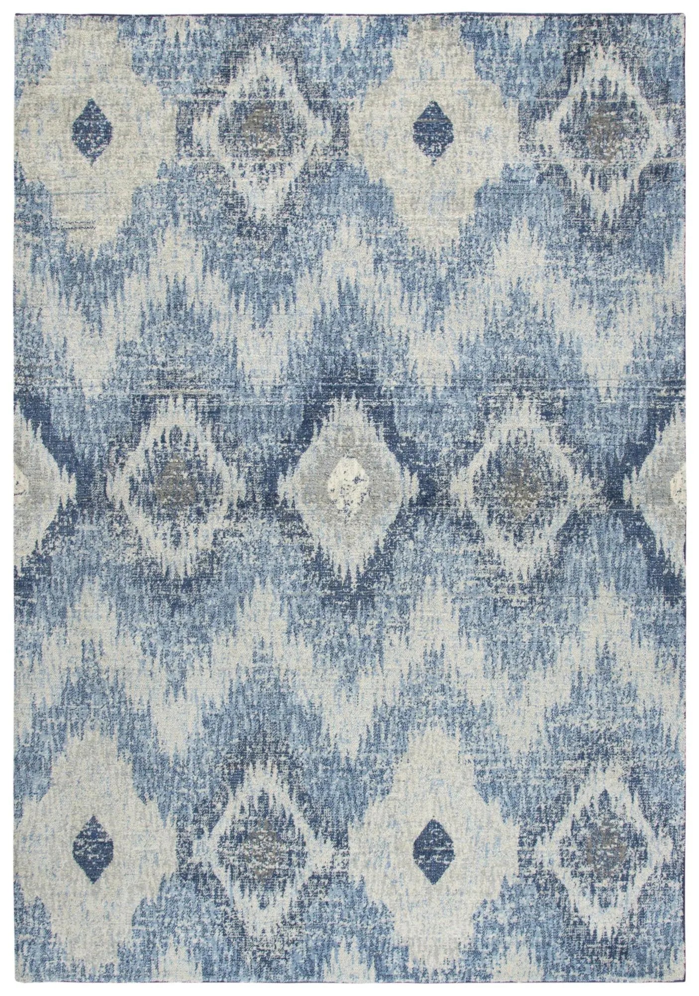 8' Blue Dark Blue And Gray New Zealand Lambs Wool Ikat Hand Carved Handmade Area Rug Homeroots Home Decor