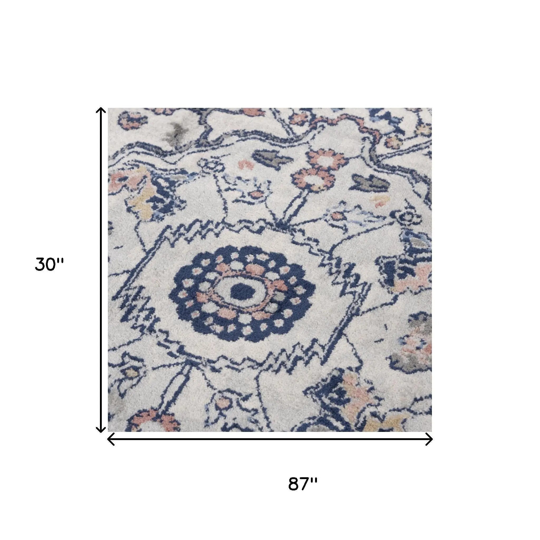 8' Blue Light Blue Pink Yellow Light Gray And Gray Medallion Area Rug Homeroots Home Decor