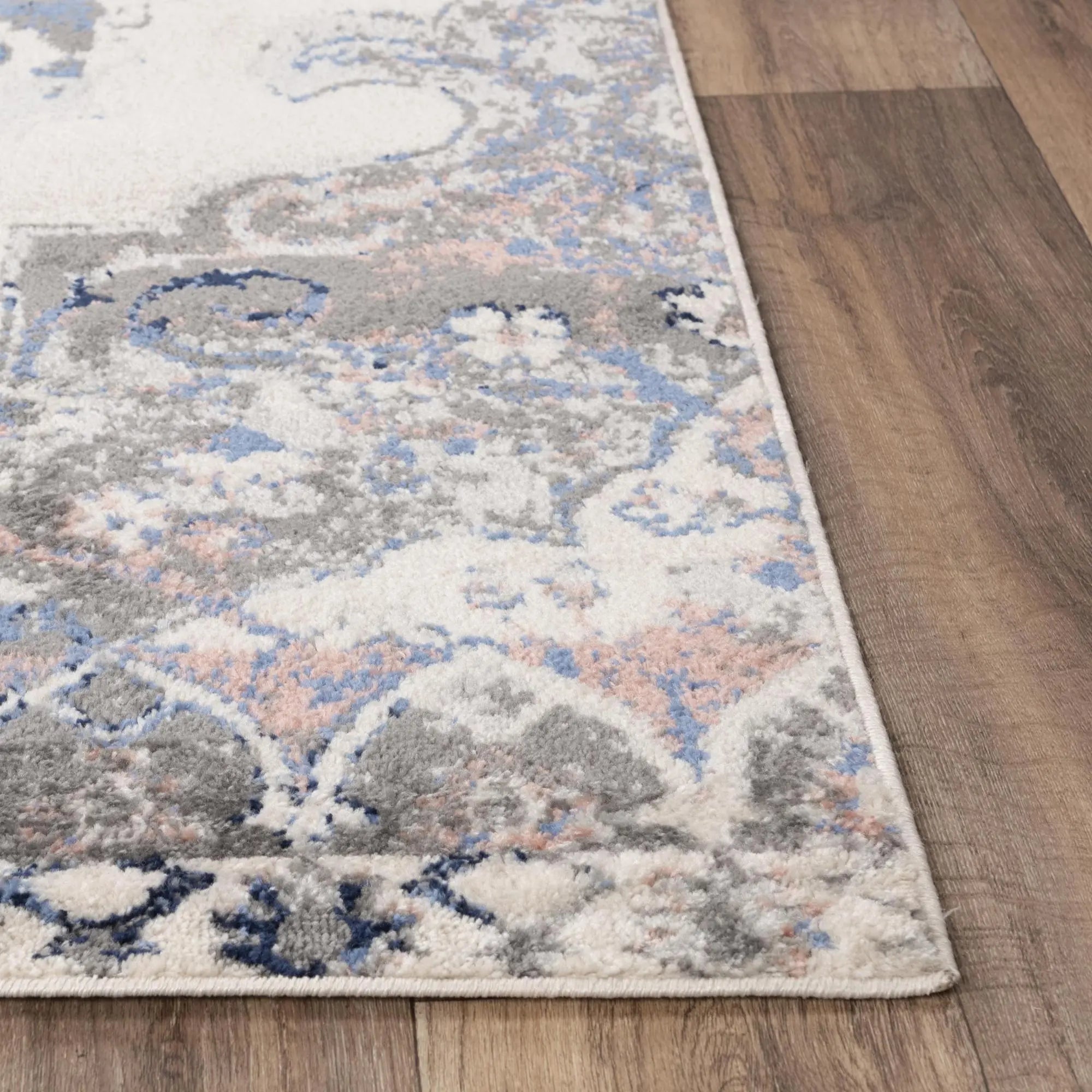 8' Blue Light Pink Dark Blue Gray And Ivory Medallion Area Rug Homeroots Home Decor
